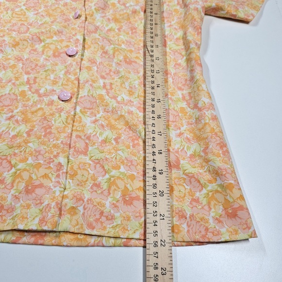 Vintage 70s Floral Matching Set 2 Pc Button Up Wide Leg Pants Orange Peach XS - Picture 13 of 13